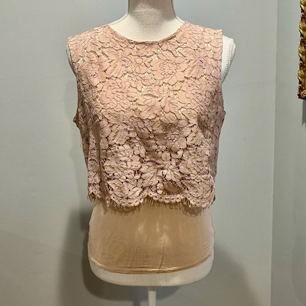 Jenny Yoo beige lace top with sheer tank - Picture 2 of 11